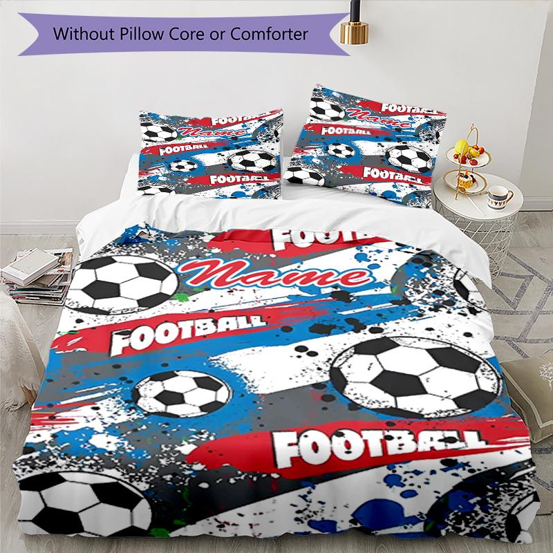 3pcs Custom Name Soccer Bedding Set Duvet Cover Closure Includes 1 Duvet Cover & 2 Pillowcases, Soft and Comfortable for All Seasons.