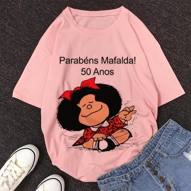 Mafalda Kawaii Graphic Print T-shirt Women Harajuku Aesthetic Pink Tops Y2k Casual Tshirt 2026 Newest Summer Fashion Female T Shirt