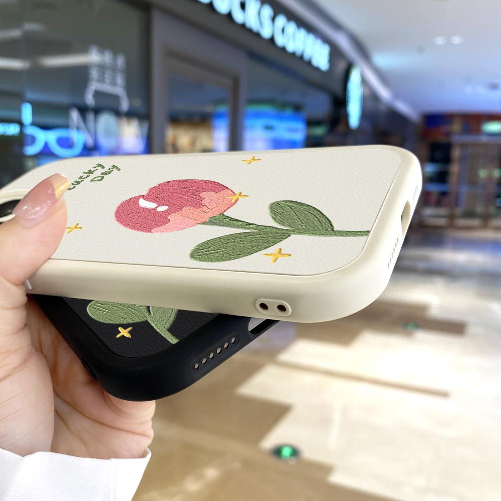 Slim Skin Feeling Cartoon Pink Flower Soft Silicone PU Leather Cover Phone Case for iPhone Samsung Huawei Honor Xiaomi Redmi OPPO Realme Vivo