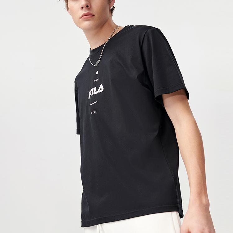 Fila Fusion Logo Print Breathable Color Block Short Sleeve T-Shirt Men Tops Deep-Black T11M121101F-BK