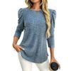 2025 New Women's Round Neck Puff Sleeves Grinding Pit Strip Solid Color Top Solid Color Versatile Long-sleeved T-shirt