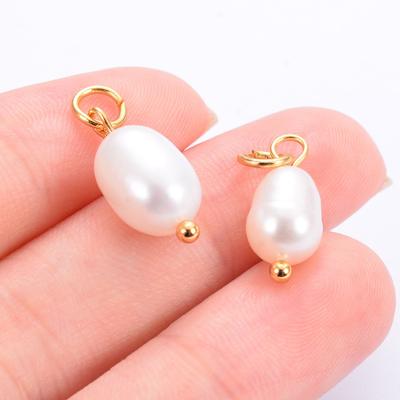 10Pcs/Lot Natural Pearl Charms Stainless Steel Pendant Bracelet Bead Necklace DIY For Jewelry Making Handmade Findings