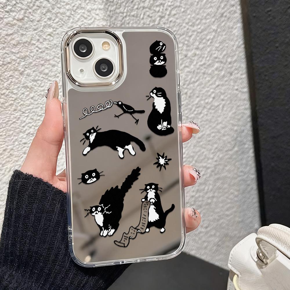 Cute Kitten Pattern With Mirror Phone Case For IPhone 17 Pro Max 16 13 11 15 14 12 Air 16 17 15 Fashion Protective Funda Cover