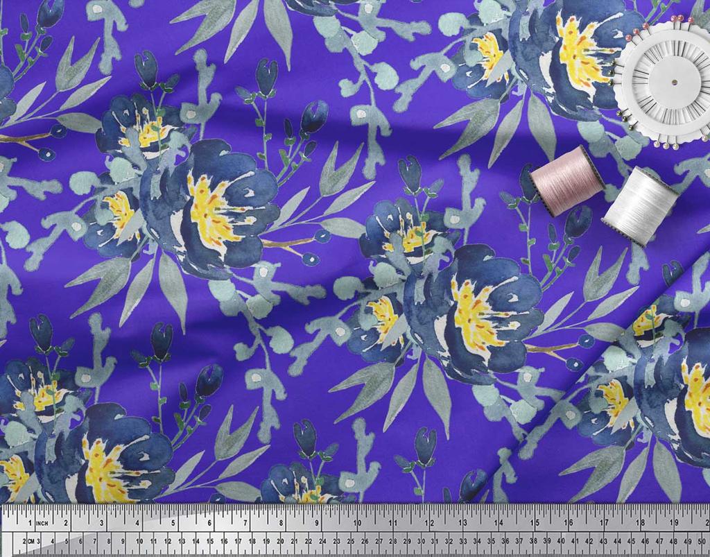 Soimoi Béžová polykrepová tkanina s listy a květinovým potiskem Pivoňka od Meter 42 Inch