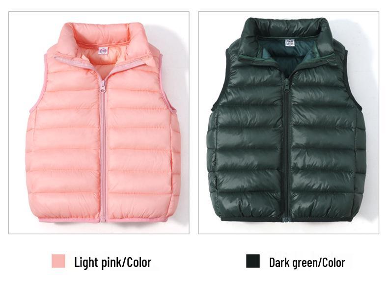 Children's Korean Style Lightweight Down Cotton Vest, 2025 Autumn/Winter Stand-up Collar Warm Gilet for Boys and Girls