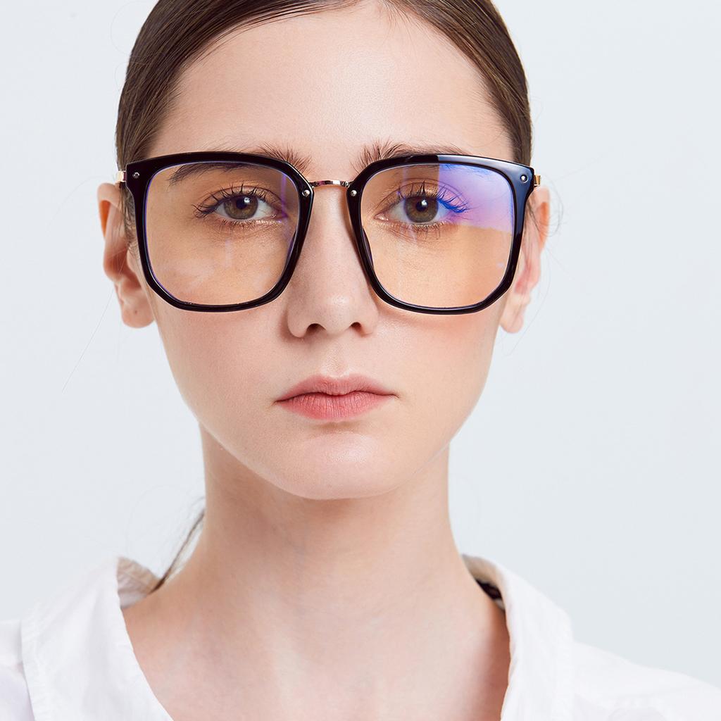 9097 Large Frame Semi-Metal Square Glasses Women, Retro Flat Mirror Trend