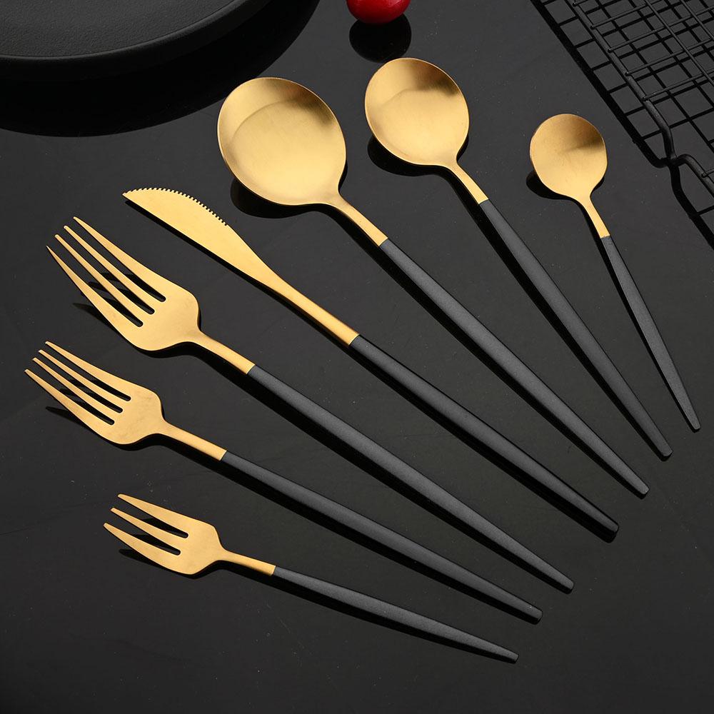Tableware Stainless Steel Black Gold Flatware Cutlery Set Dinnerware Dinner Knife Coffee Spoon Fork Salad Fork Spoon Silverware