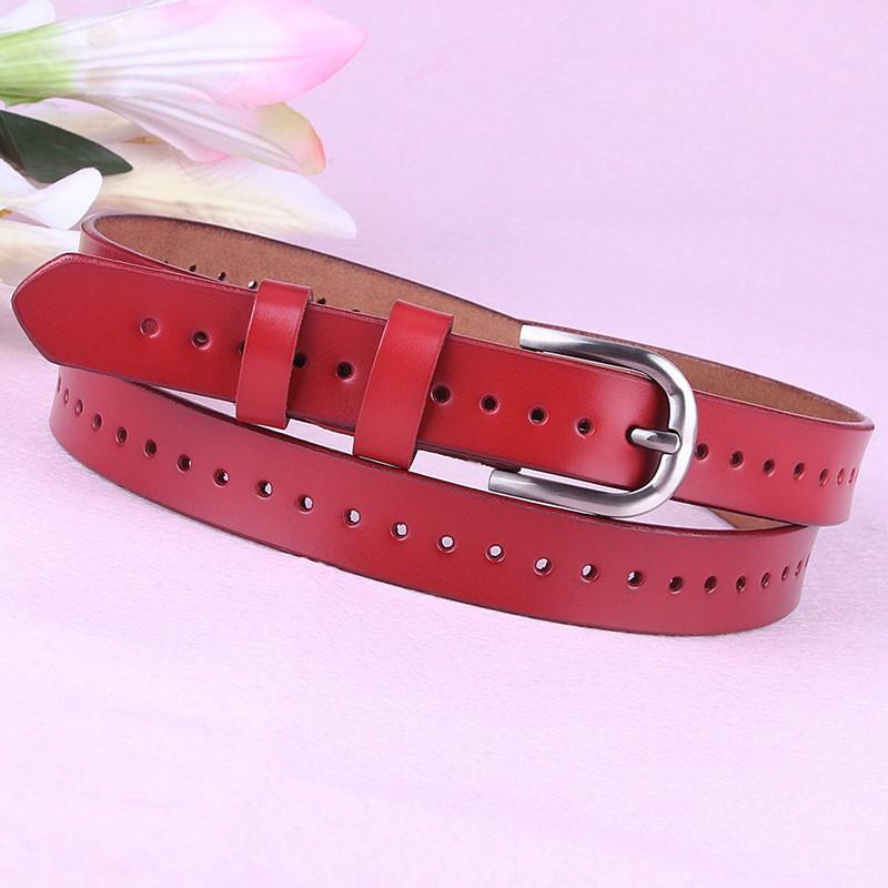Womens Genuine Leather Belt With Hollow Cut Design Slim Width Buckle Casual Chic Waistband Jeans Office Wear