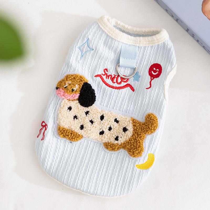 Spring and Summer Dog Clothes Cute Dachshund Dog Towel Embroidered Vest Bipod Teddy Than Bear Cat Pet Clothes