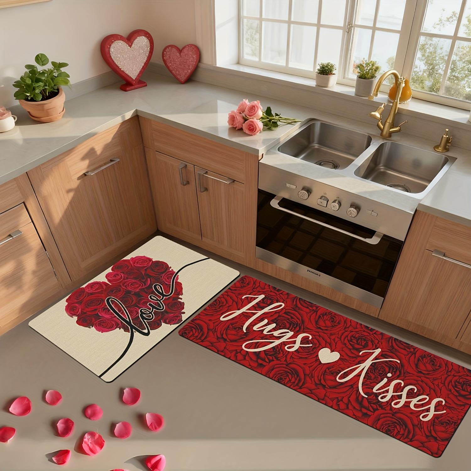 

VIKAMA Valentine s Day Floral Heart Kitchen Rug Soft and Comfortable Bedroom and Hallway Rug Entrance Doormat Home Decor 1pc 40x60cm