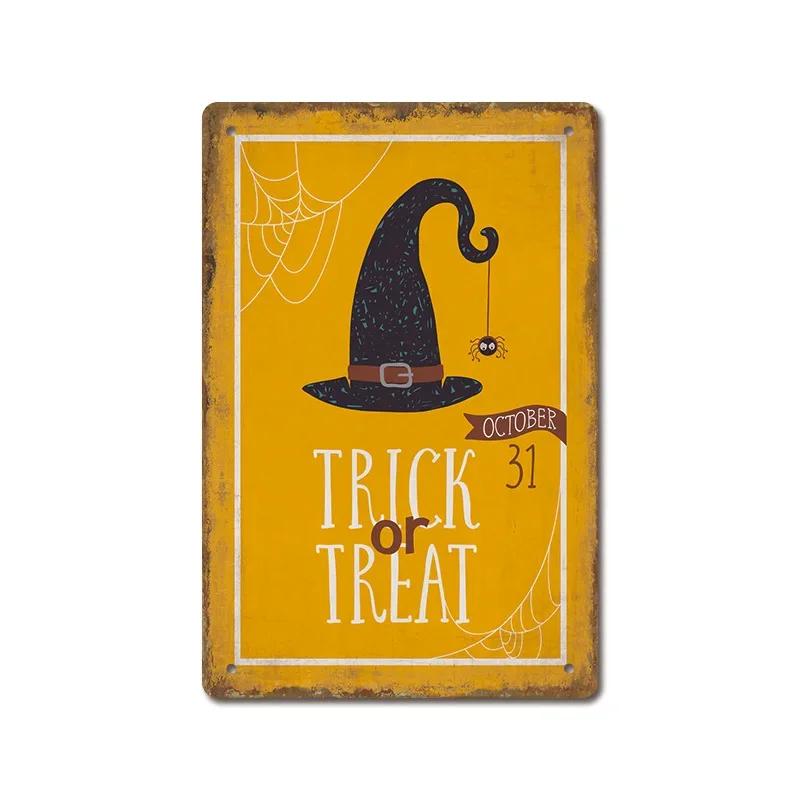 Halloween Festival Decor Plaques Kitchen Home Garage Wall Tin Sign Vintage Art Metal Signs Trick Or Treat Pumpkin Plate Poste