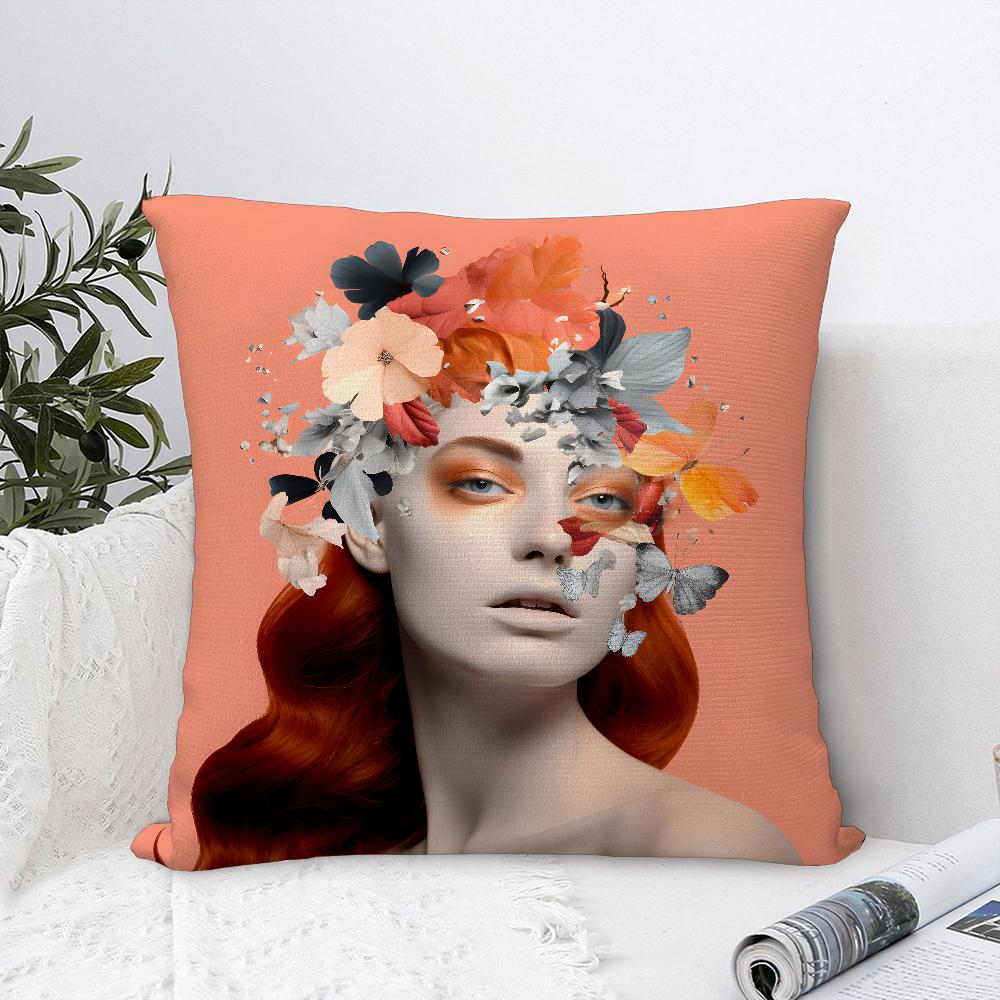 Female Painting Pillow Case Plush Fabric Soft Pillowcase Double Sided Print Sofa Cushion Cover Throw Pillow Cover
