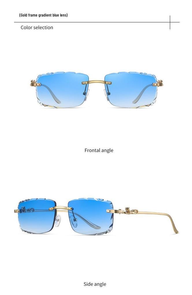 Leopard Head Rimless Sunglasses: Women's & Men's Small Square Frame