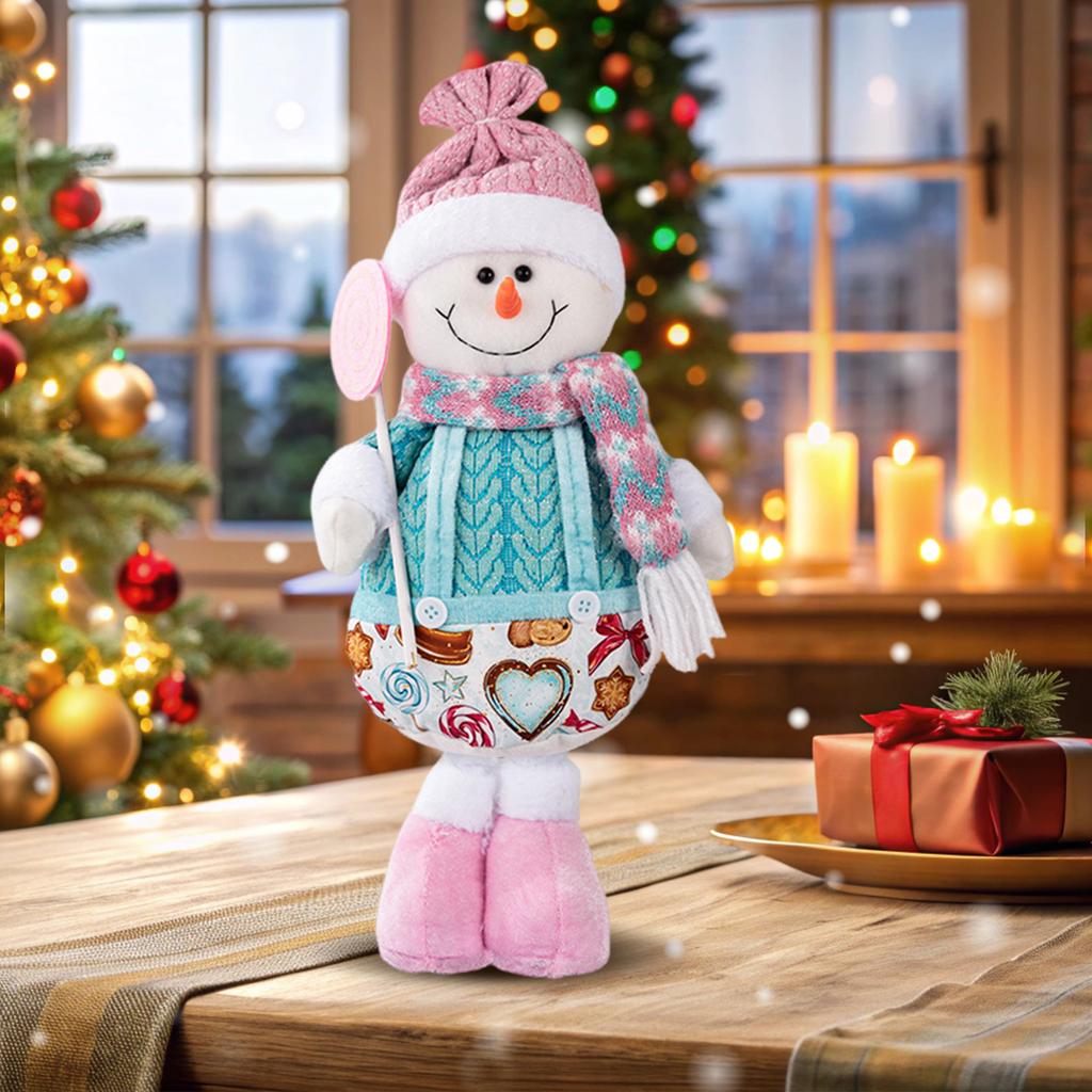 Retractable Christmas Doll with Retractable Legs Pink Santa Claus Snowman Elk Standing Doll for Home Display and Festive Window
