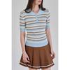 GOXO Ribbed Short Sleeve Knit Blue