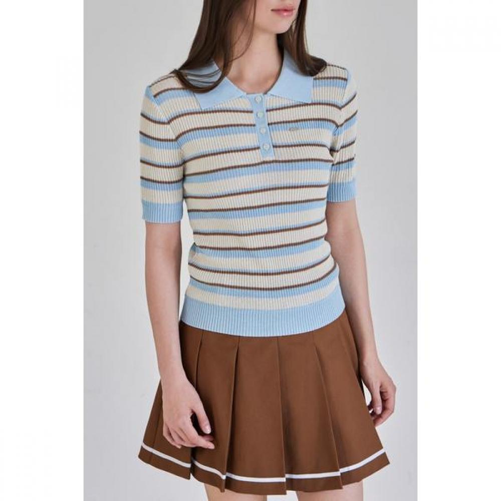 GOXO Ribbed Short Sleeve Knit Blue