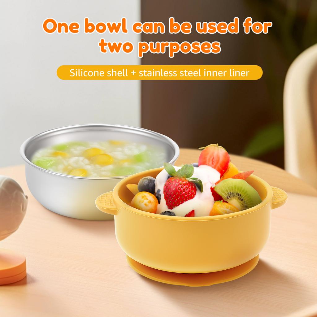 4Pcs 304 Stainless Steel Baby Bowls with Removable Silicone Sleeve Non Slip Toddler Suction Bowls Snack Containers for Toddlers