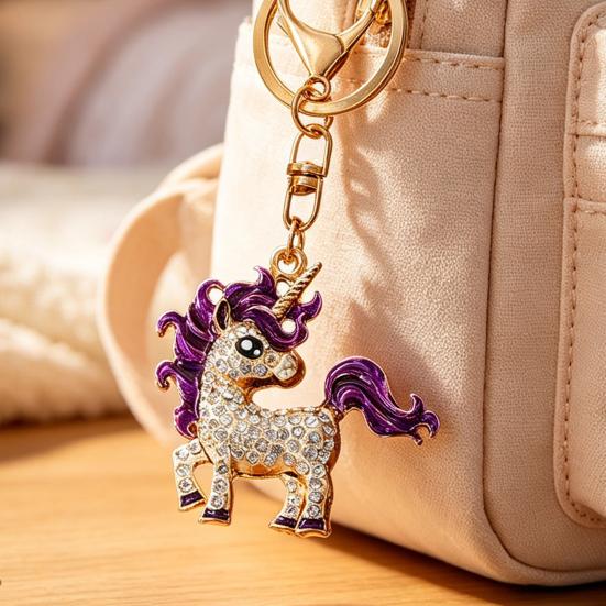 Schlüsselanhänger Anhänger Funkelnde Strasssteine Eingelegt Einhorn Form Schlüsselanhänger mit Metallschnalle Karabinerhaken Tasche Anhänger Geschenk
