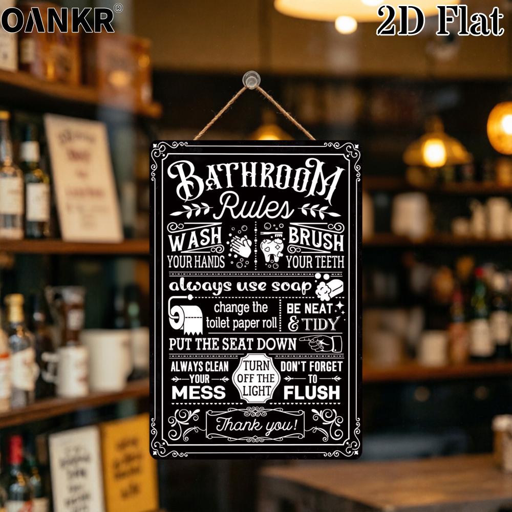 Vintage Metal Tin Sign Bathroom Rules Wash Brush Always Toilet Aesthetic Retro Metal Tin Painting for Toilet Home Wall Decor 20x30cm(7.8x11.8inch)