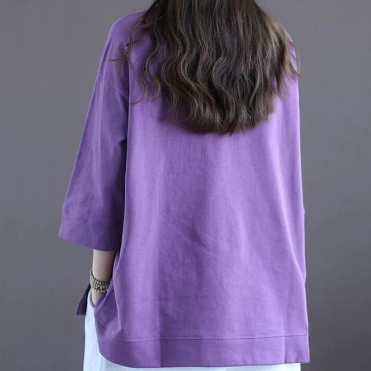 Fashion Three-quarter Sleeve Purple T-shirt Women's Short-sleeved Bottoming Shirt Casual Loose Plus Size Women's Spring and Summer Tops