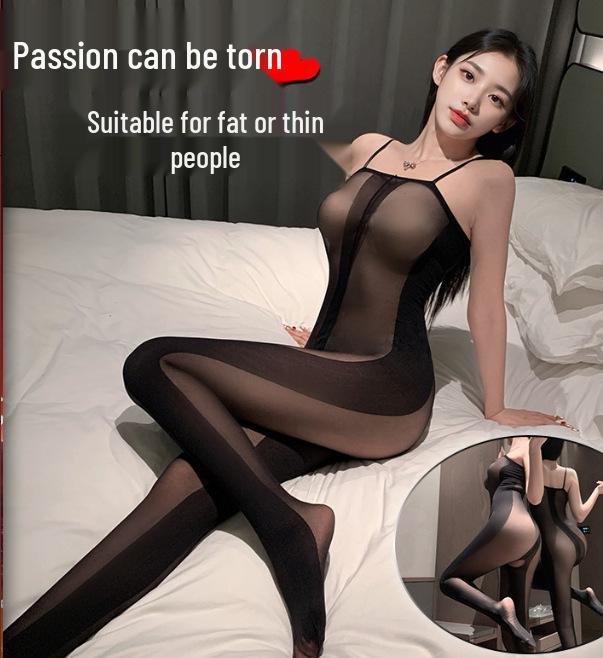 Sexy Open Crotch Fishnet Lingerie with Stockings – One Piece Outfit