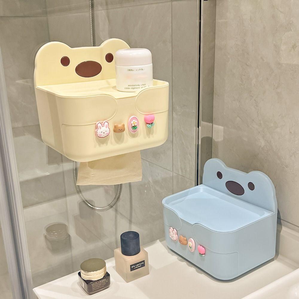 Wall Mounted Tissue Box Self-adhesive Toilet Roll Paper Holder Durable Paper Towel Holder Bathroom