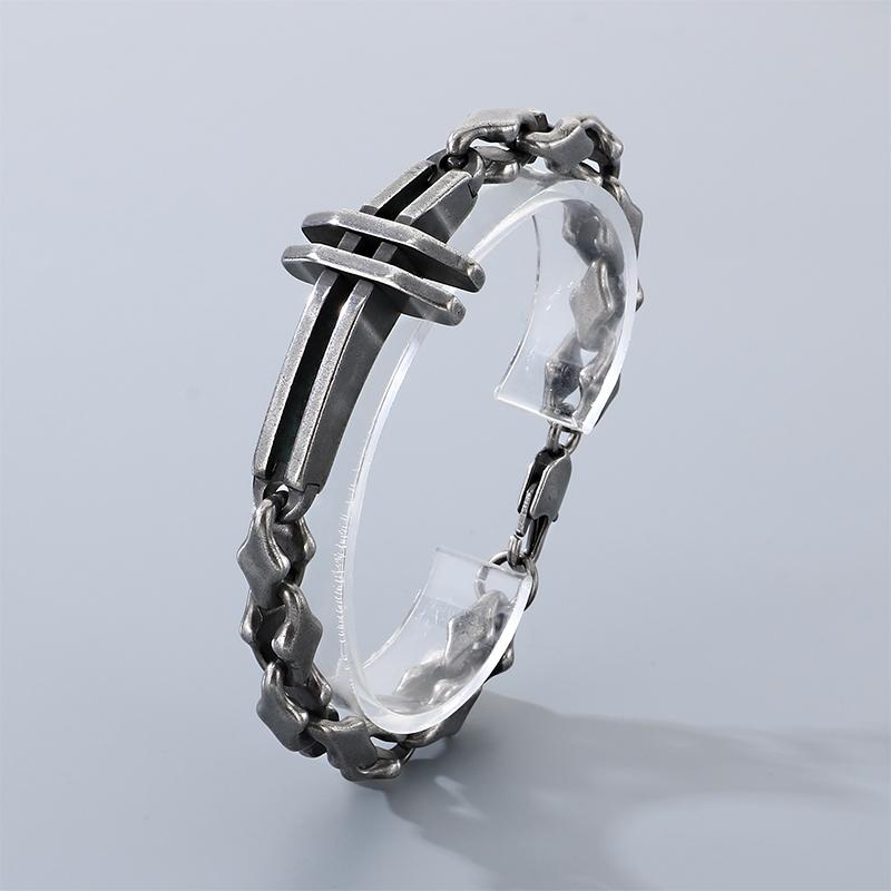 Polished Gold Color Stainless Steel Cross Bracelet for Men Women Irregular Chain Minimalist Religious Symbol Jewelry for Daily