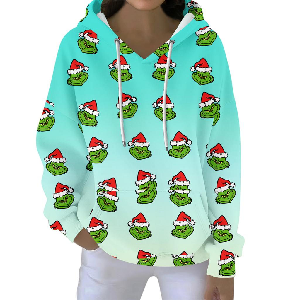Christmas Hoodies For Women Funny Cute Printed Holiday Sweatshirt Winter Oversized Pullover Tops