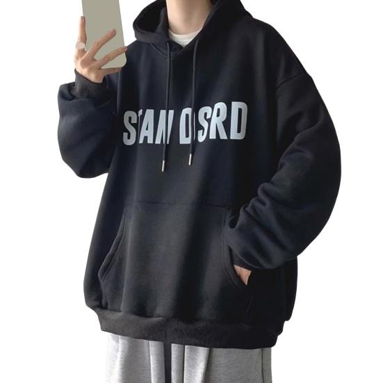 

Мужская толстовка с капюшоном на осень-зиму, однотонная, большого размера, с принтом букв, длинная, с завязками XL чёрный