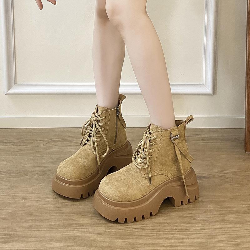 2025 autumn new Martin boots women's platform heightening casual boots fashion Korean version of versatile lace-up personalized big head boots
