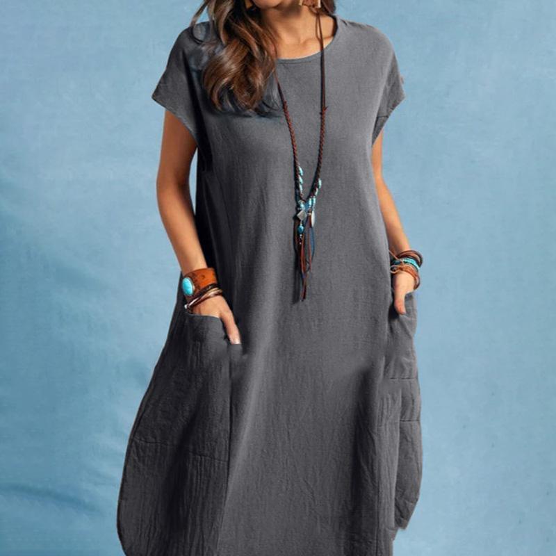 Damenkragen Kurzarmkleid einfarbig locker Sommer Freizeitrock