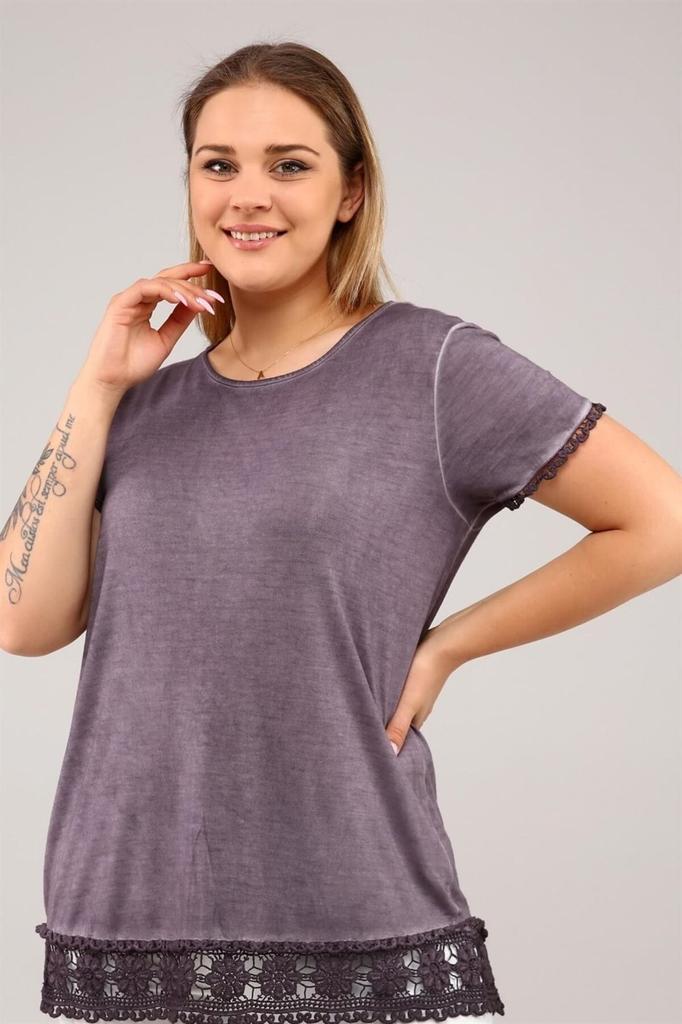 Women's Style Big Size T-Shirt Short Sleeve Skirt Ruched Oil Wash Tunic-Purple