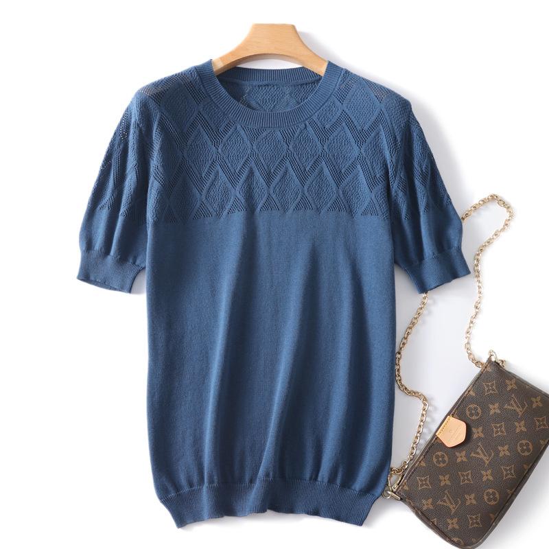 Summer's New Round Neck Simple and Hollow Short-sleeved Loose Casual Knitted Half Sleeve