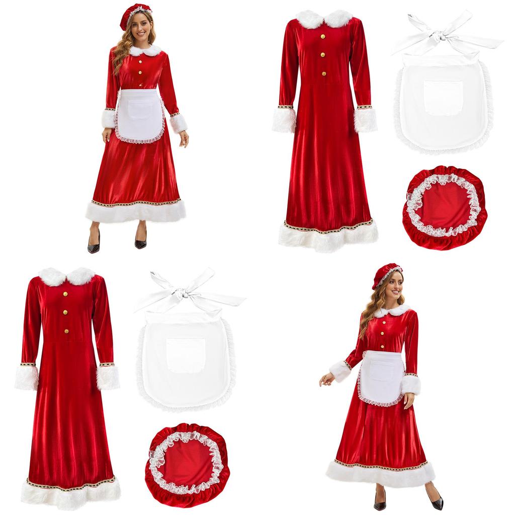 Christmas Santa Costume Dress For Adults With Polyester Fabric For Holiday Parties