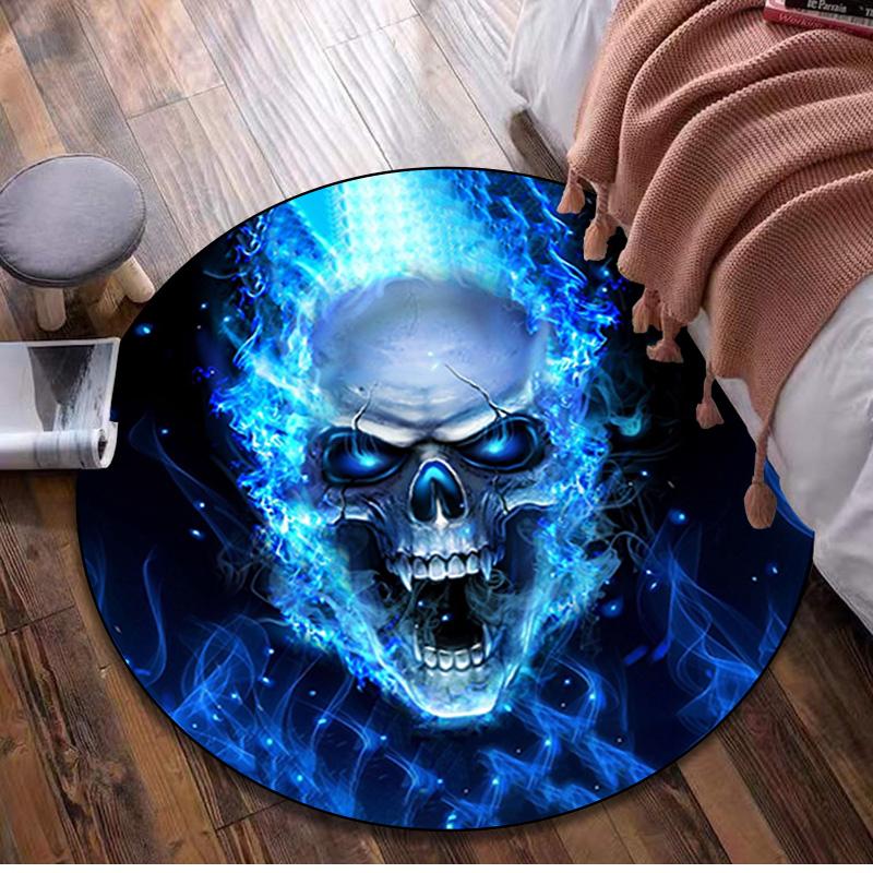 Skull Gothic  Circular Rug Office Decorative Carpet For Living Room Bedroom Door Mat Floor Rug Computer Chair Area Rug Viking Theme Decor