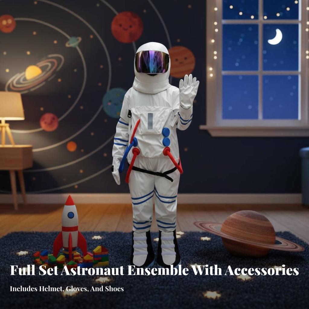 Astronaut Costume Performance Prop Full Full-Length Astronaut Suit Spacesuit Costume Front Fastener Space Explorer Jumpsuit