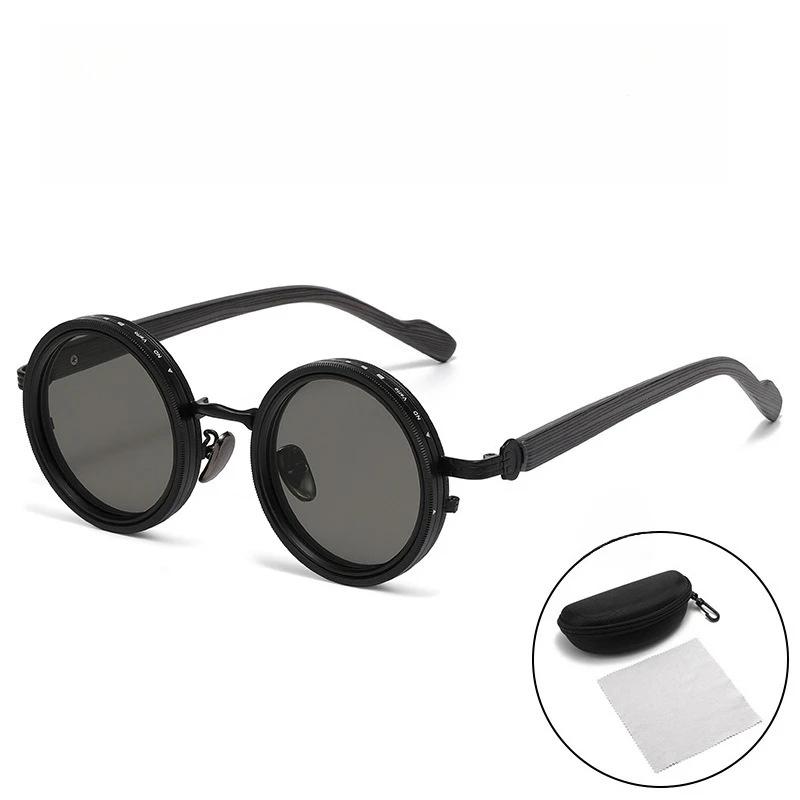 Level Rotatable Adjustable Men'S Sunglasses Retro Neutral Street Photography Wood Grain Legs Uv400 Polarized Glasses