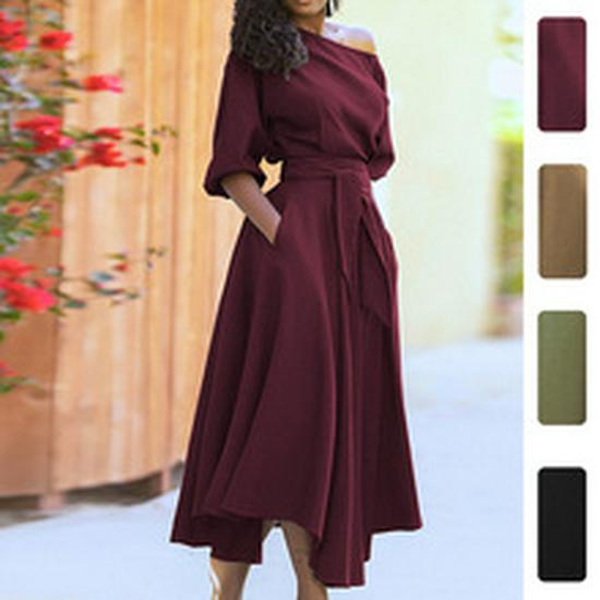 Spring 2026 European & American Women's V-Neck Elegant Pleated Dress