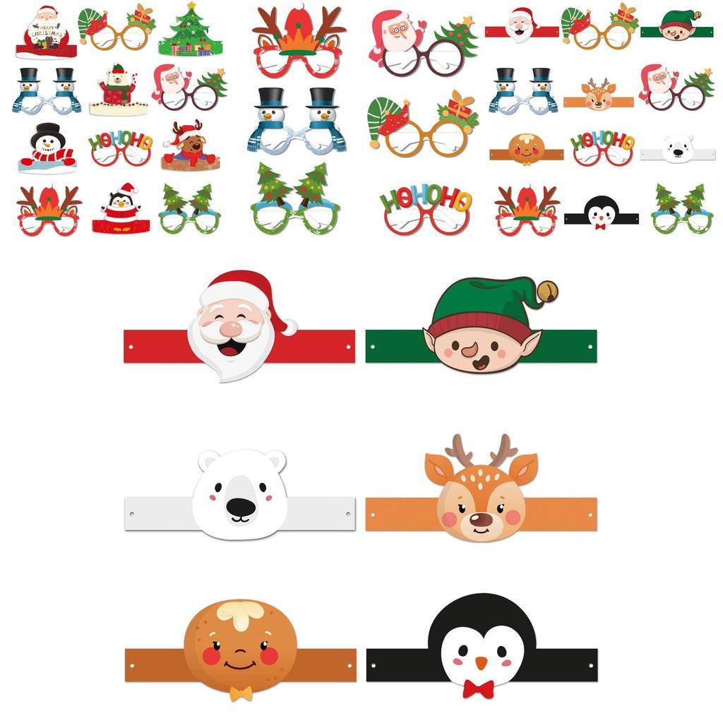 Christmas Party Paper Glasses And Hat Set For Holiday Photo Booth Decor