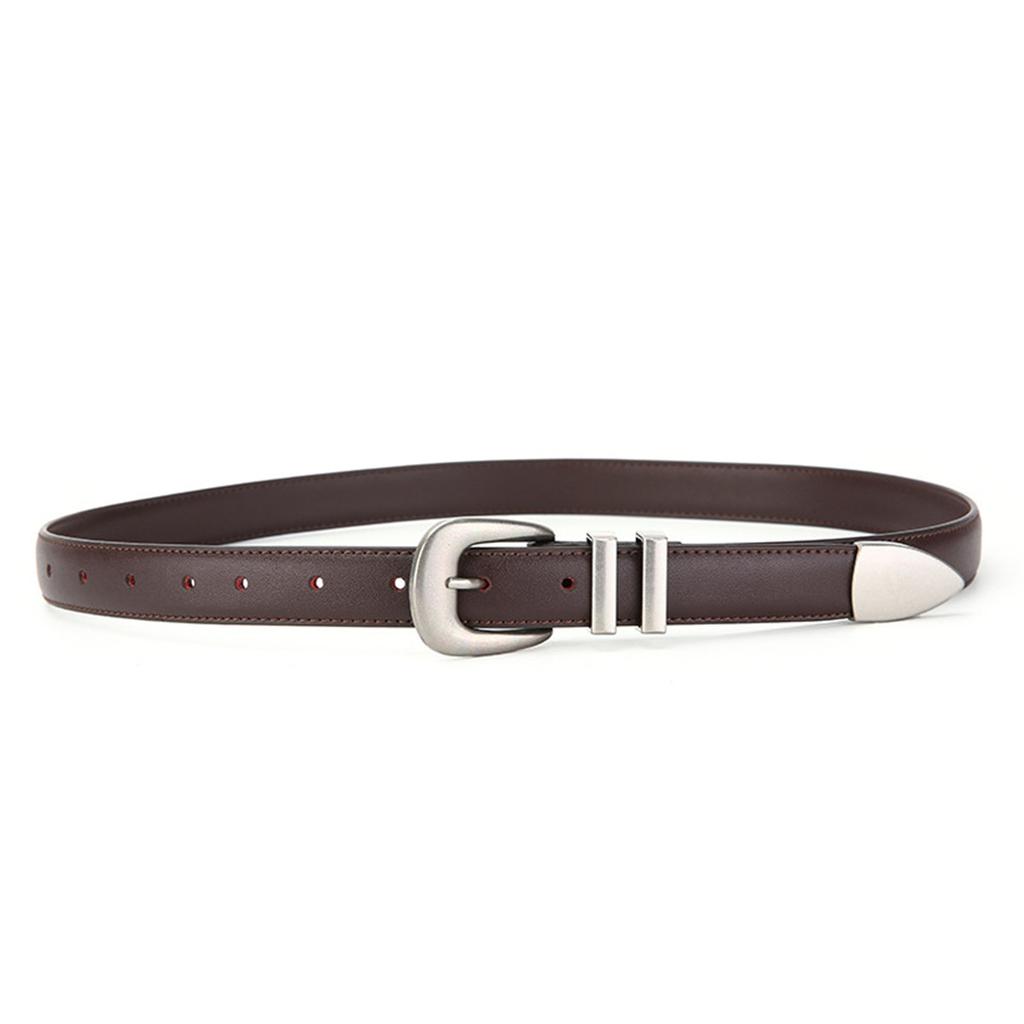 Unisex Vintage Genuine Leather Cowskin Belt Black Silver Buckle Waistband Fashion Accessory for Men And Women Suitable for Jeans