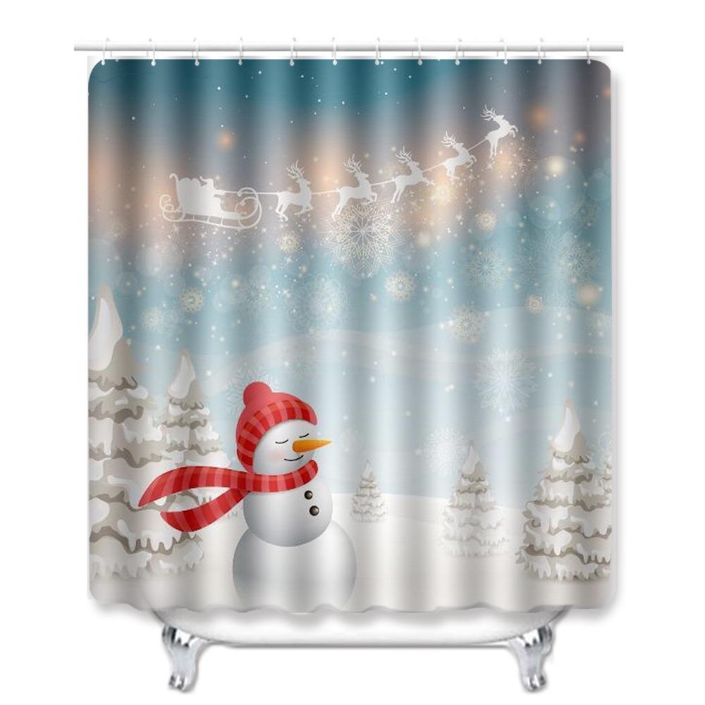 Christmas Home Door Mat Bathroom Toilet Shower Curtain Four-Piece Floor Mat Bedroom Absorbent Carpet
