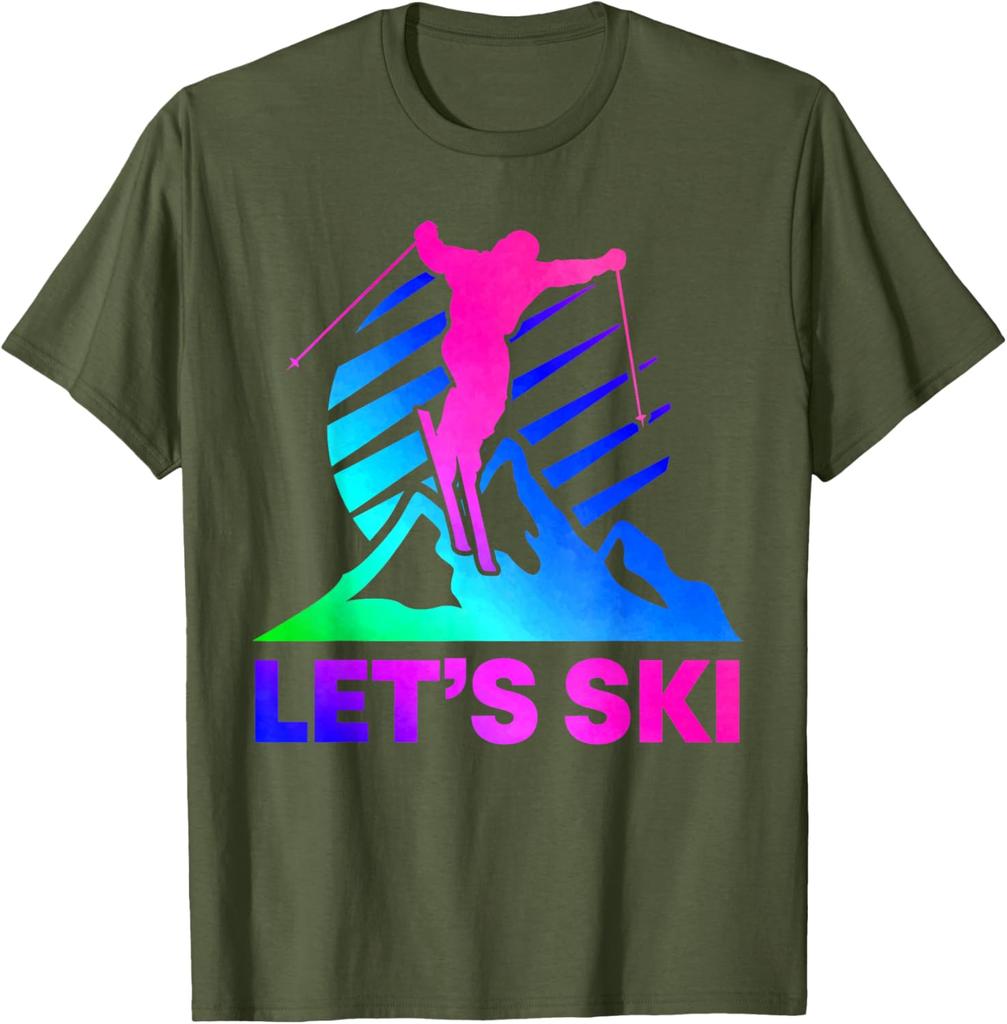 Lets Ski Retro 80s 90s Gradient Graphic TShirt Breathable Cotton Tee