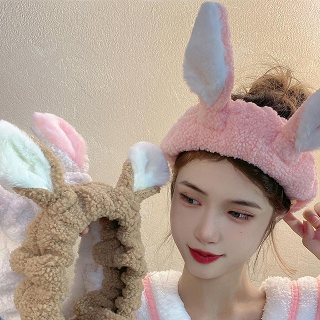 Color Matching Wash Face Hair Holder Soft Cartoon Rabbit Ear Shape Headband