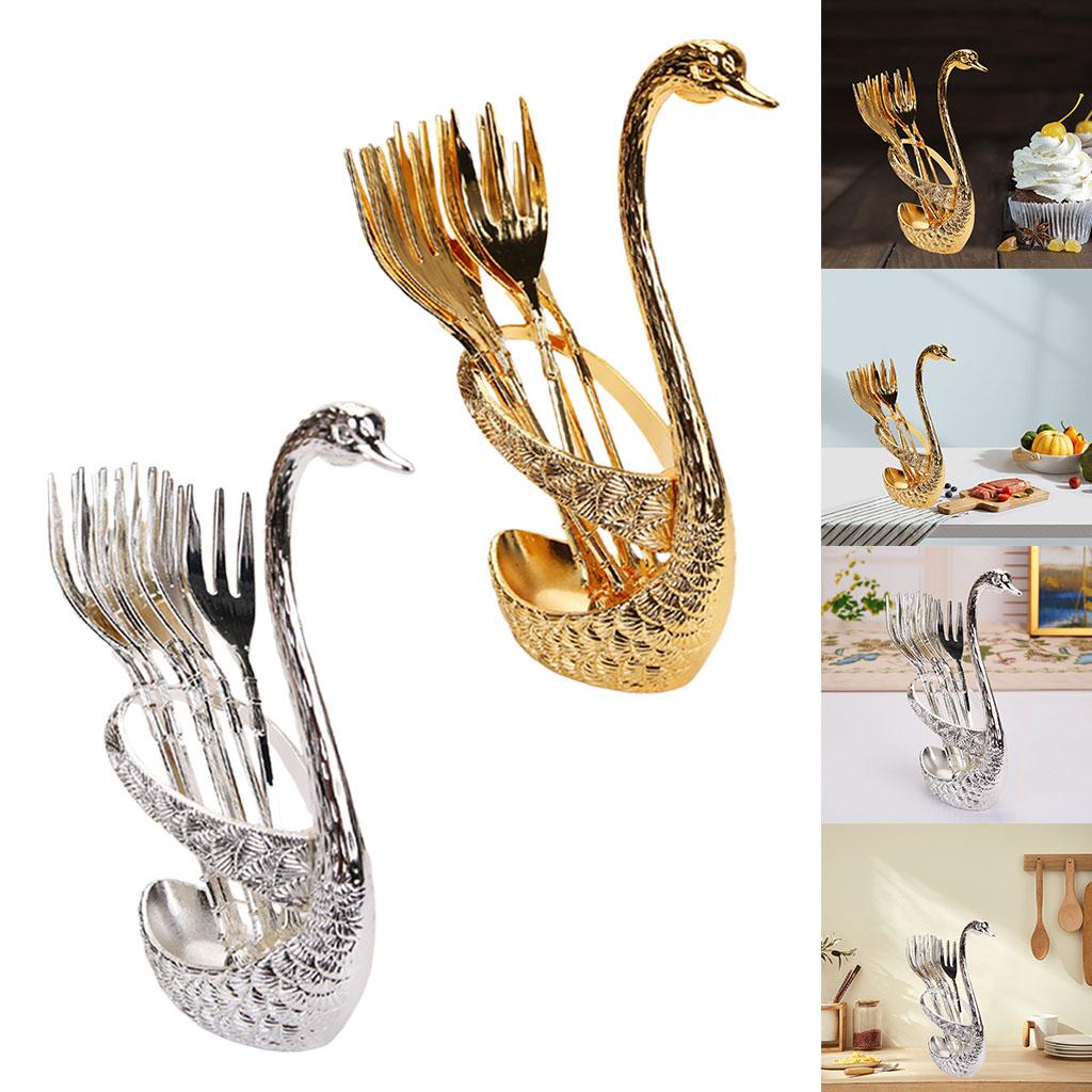 Swan Dinnerware Set Zinc Alloy Gifts 6 Forks Swan Base Utensils Flatware for Tea Fruit Kitchen Banquet Countertop