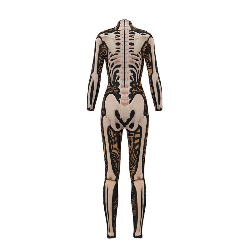 Halloween Party Cosplay Costumes Women Skeleton Bones Print Catsuits Adult Fashion Gothic Bodysuits One-piece Clothing