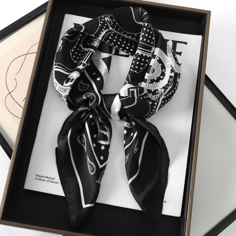 70*70CM Fashion Silk Square Scarf Women Satin Shawl Wrap Hijab Female Hair Band Luxury Ladies Print Design Headband Scarves