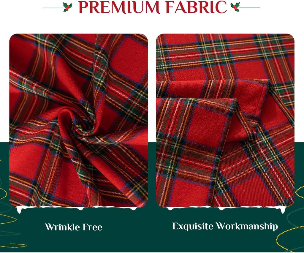 1Pc Christmas Checkered Tablecloth Rectangle - Red Buffalo Plaid Cotton Gingham Xmas Table Cloths, Winter Farmhouse Table