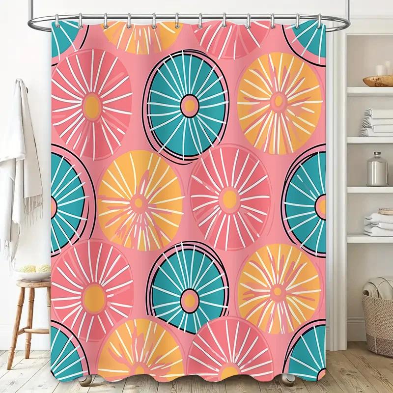 Colorful Circular Shower Curtain Modern Bath Decor for Bathroom Pink Blue Yellow Orange White Round Pattern Water Repellent Fabr