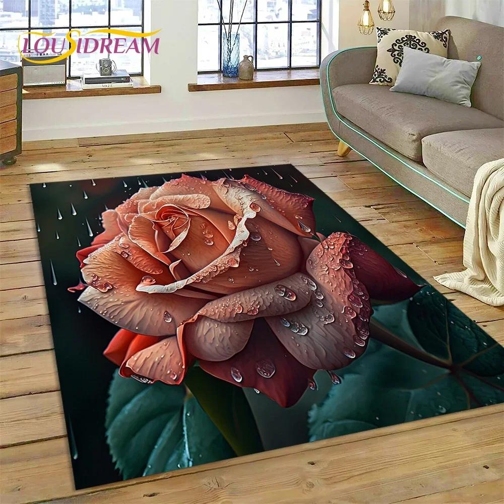 Gül Çiçekleri İskandinav Aşk Romantik Halı Kilim Yatak Odası Oturma Odası Ev Kanepe Dekorasyonu, Çocuk Oyunu Büyük Dekor Yer Paspası