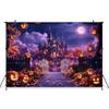 Mocsicka Halloween Photography Background Purple Sky Castle Bat Autumn Leaf Pumpkin Party Decorations Baby Photo Backdrop Banner